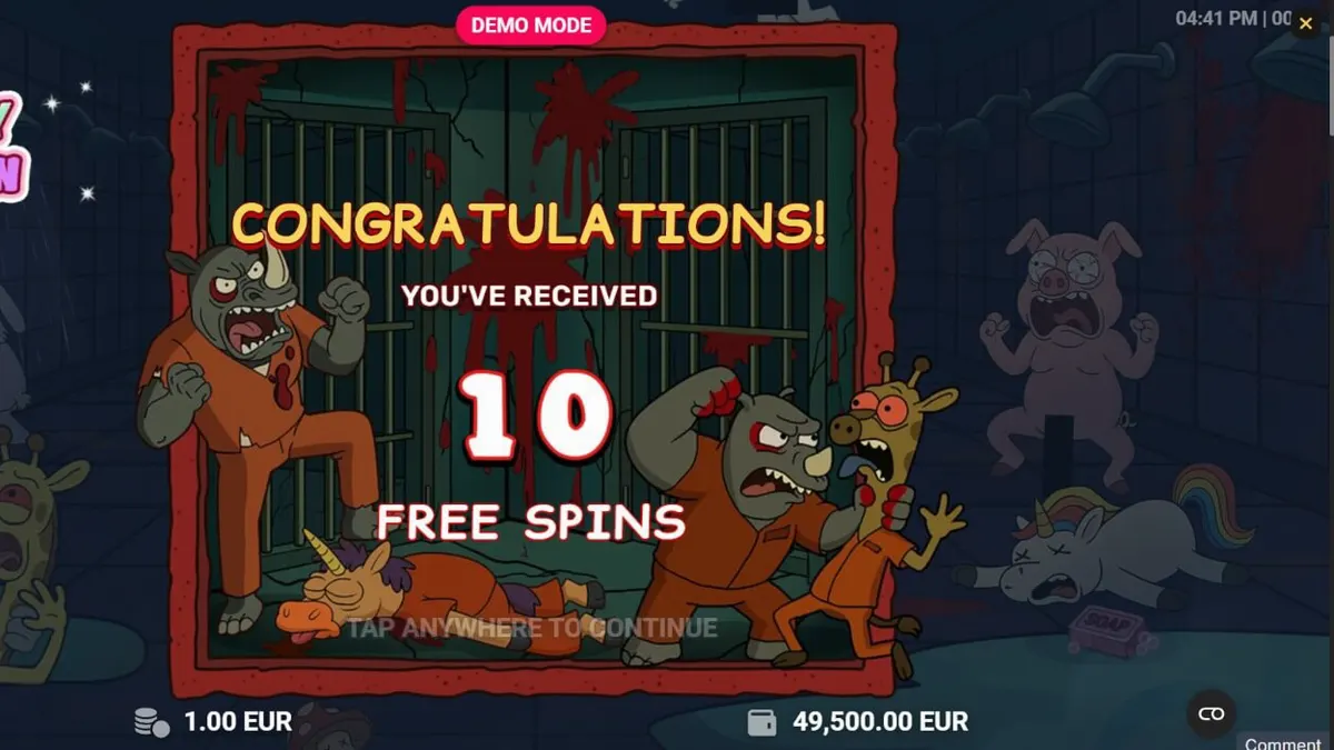 Tampilan visual slot Happy Prison dengan karakter kartun di balik jeruji besi
